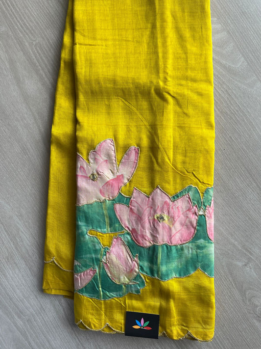 Applique Work Handloom Mangalagiri Silk Cotton Saree -27013