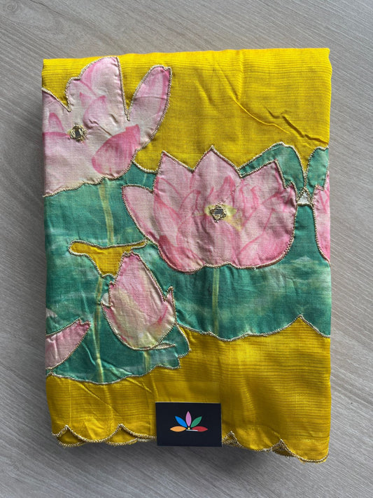 Applique Work Handloom Mangalagiri Silk Cotton Saree -27013