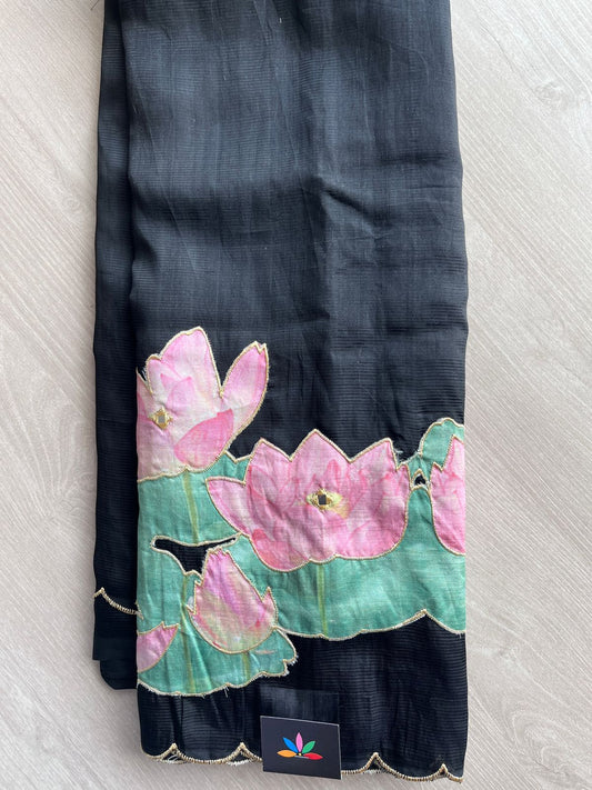 Applique Work Handloom Mangalagiri Silk Cotton Saree -27014