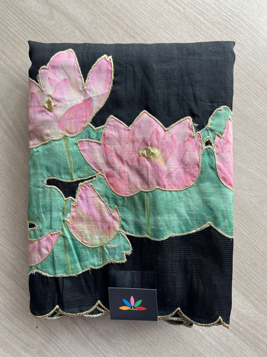 Applique Work Handloom Mangalagiri Silk Cotton Saree -27014