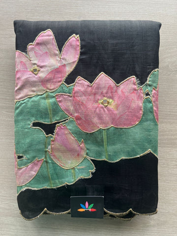 Lotus Design Applique Work Handloom Mangalagiri Silk Cotton Saree -27014