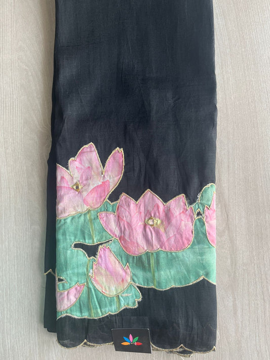 Lotus Design Applique Work Handloom Mangalagiri Silk Cotton Saree -27014