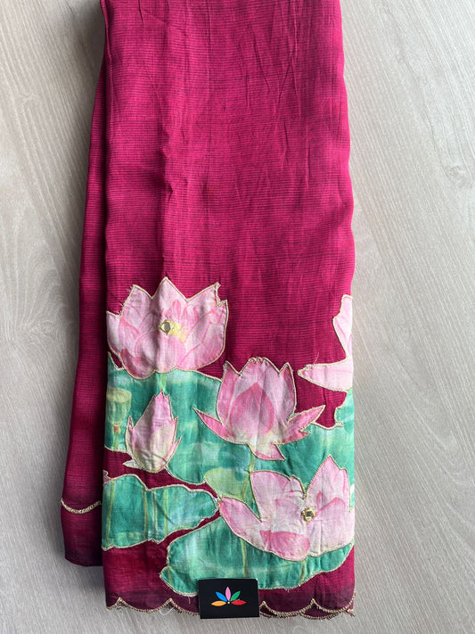 Applique Work Handloom Mangalagiri Silk Cotton Saree -27015