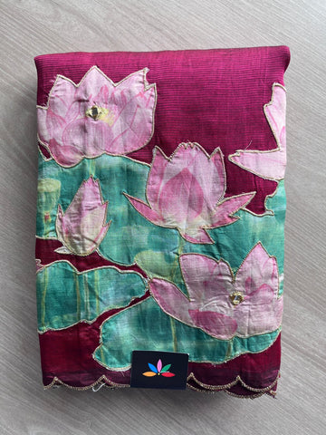 Applique Work Handloom Mangalagiri Silk Cotton Saree -27015