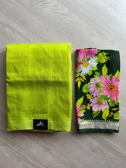 Handloom Mangalagiri Silk Cotton Saree with Digital Printed Blouse Fabric -27060