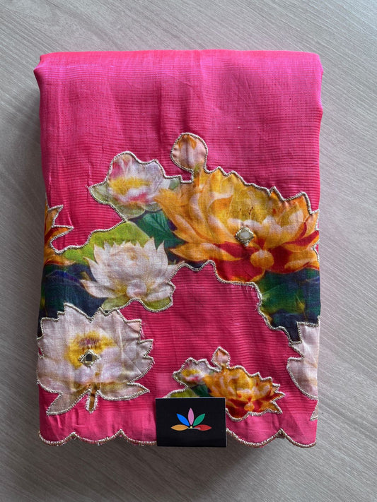 Applique Work Handloom Mangalagiri Silk Cotton Saree -28608