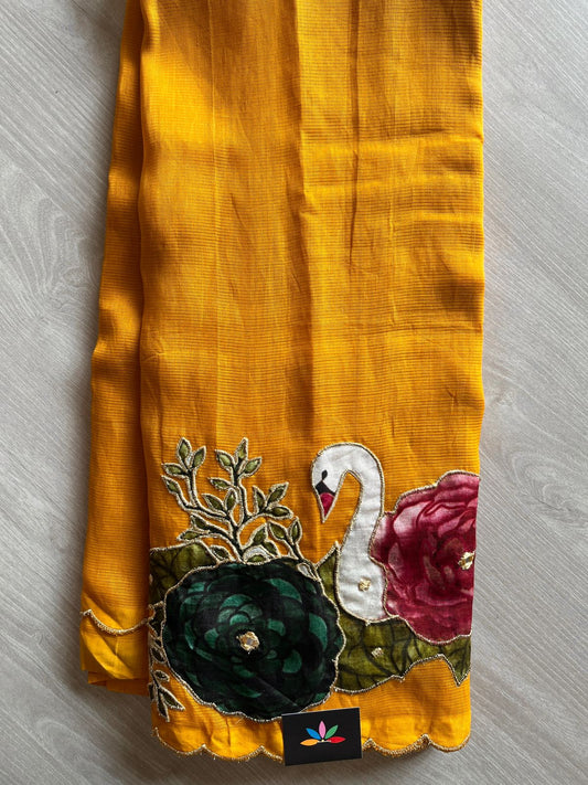 Applique Work Handloom Mangalagiri Silk Cotton Saree -28609