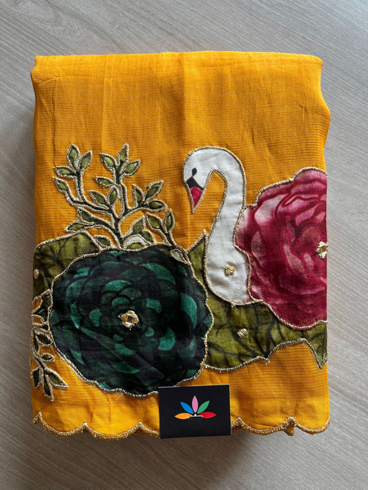 Applique Work Handloom Mangalagiri Silk Cotton Saree -28609