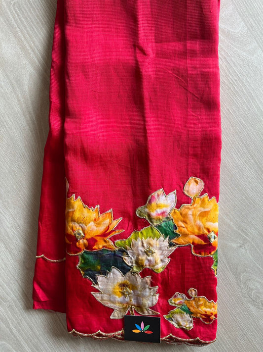 Applique Work Handloom Mangalagiri Silk Cotton Saree -28610