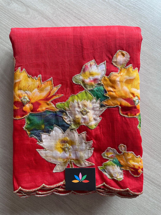 Applique Work Handloom Mangalagiri Silk Cotton Saree -28610