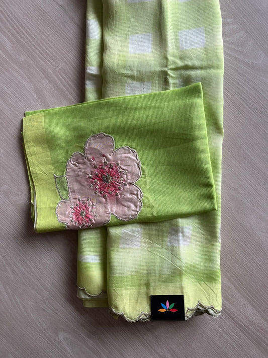 Digital Print Checks Mangalagiri Silk Cotton with Cut work Blouse -28612