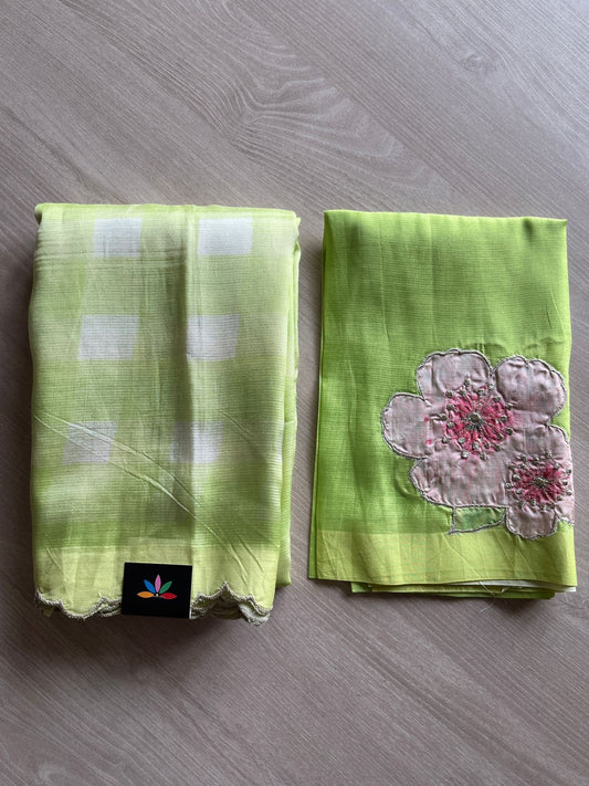 Digital Print Checks Mangalagiri Silk Cotton with Cut work Blouse -28612