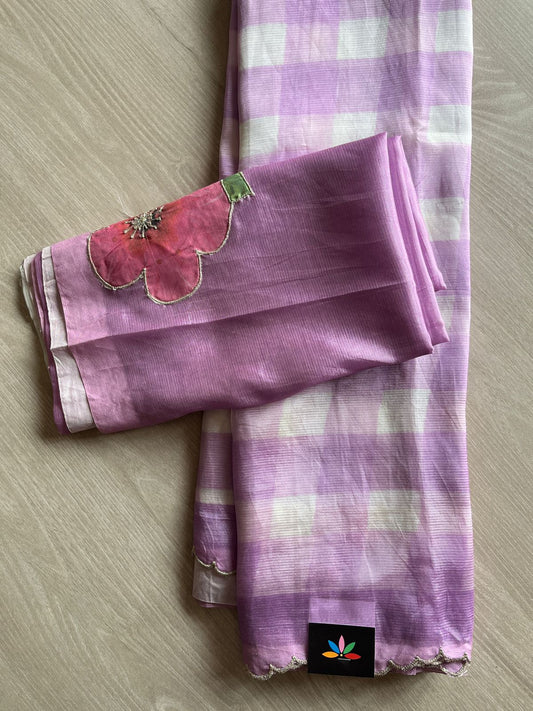 Digital Print Checks Mangalagiri Silk Cotton with Cut work Blouse -28613