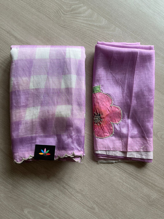 Digital Print Checks Mangalagiri Silk Cotton with Cut work Blouse -28613