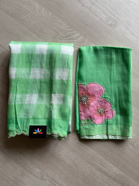 Digital Print Checks Mangalagiri Silk Cotton with Cut work Blouse -28614