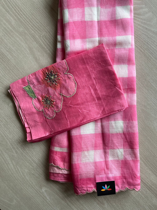 Digital Print Checks Mangalagiri Silk Cotton with Cut work Blouse -28615