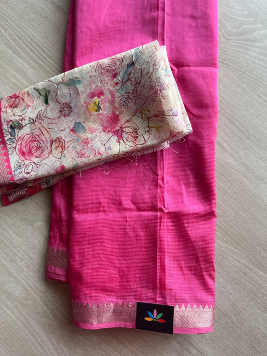 Zari Border Handloom Mangalagiri Silk Cotton Saree with Digital Printed Blouse Fabric -28631