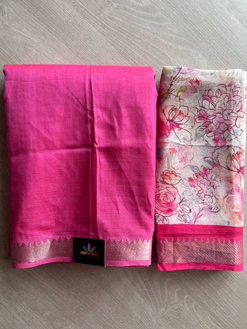 Zari Border Handloom Mangalagiri Silk Cotton Saree with Digital Printed Blouse Fabric -28631