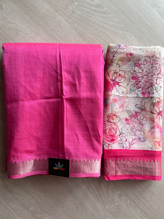 Zari Border Handloom Mangalagiri Silk Cotton Saree with Digital Printed Blouse Fabric -28631