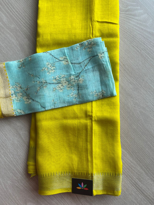 Zari Border Handloom Mangalagiri Silk Cotton Saree with Digital Printed Blouse Fabric -28632