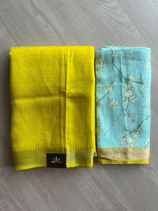 Zari Border Handloom Mangalagiri Silk Cotton Saree with Digital Printed Blouse Fabric -28632