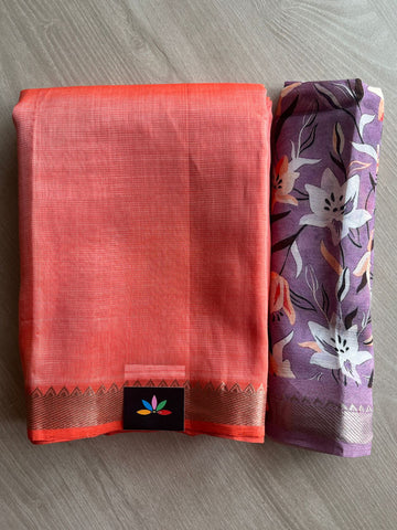Zari Border Handloom Mangalagiri Silk Cotton Saree with Digital Printed Blouse Fabric -28633