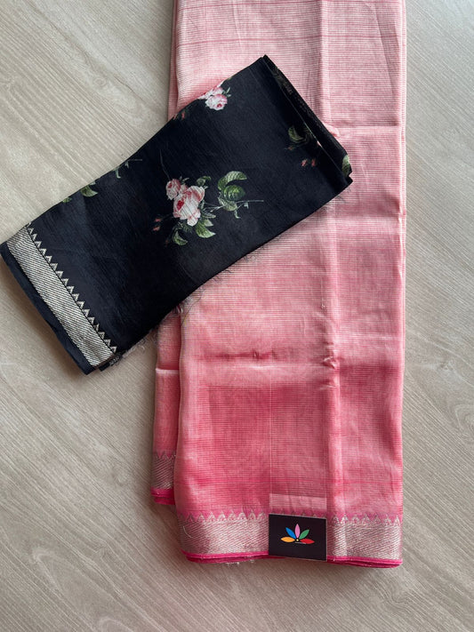 Zari Border Handloom Mangalagiri Silk Cotton Saree with Digital Printed Blouse Fabric -28635