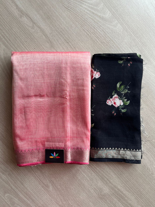 Zari Border Handloom Mangalagiri Silk Cotton Saree with Digital Printed Blouse Fabric -28635