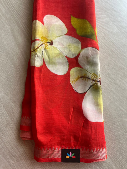 Small Border Digital Printed Mangalagiri Silk Cotton Saree -28636