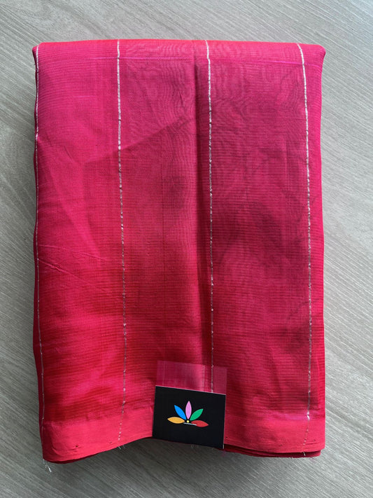 Rich Reddish Pink Mangalagiri Silk Cotton Saree with Digital Printed Pallu and Blouse-30486