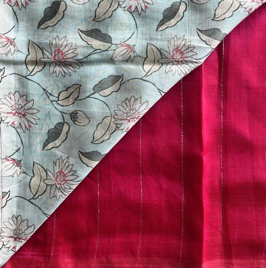 Rich Reddish Pink Mangalagiri Silk Cotton Saree with Digital Printed Pallu and Blouse-30486