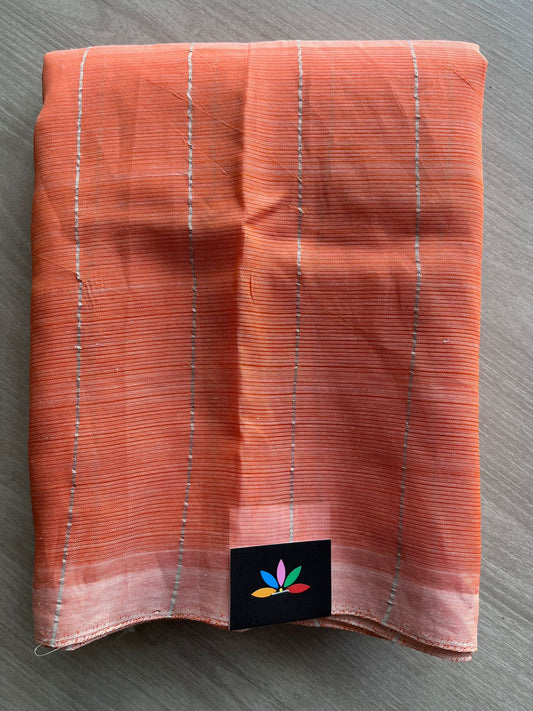 Coral Orange Mangalagiri Silk Cotton Saree with Digital Printed Pallu and Blouse-30487