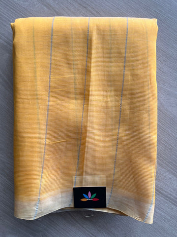 Saffron Yellow Mangalagiri Silk Cotton Saree with Digital Printed Pallu and Blouse-30488