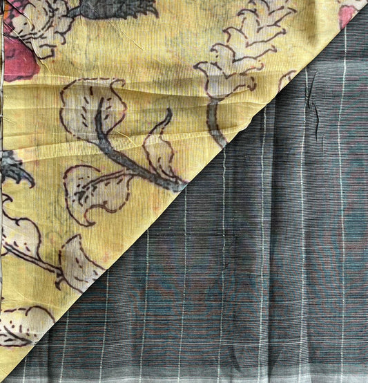 Gray Mangalagiri Silk Cotton Saree with Digital Printed Pallu and Blouse-30489