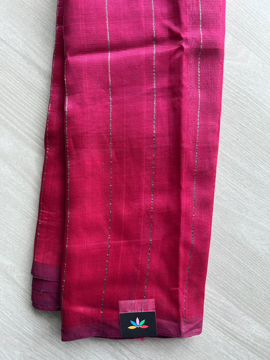 Rich Reddish Pink Mangalagiri Silk Cotton Saree with Digital Printed Pallu and Blouse-30490