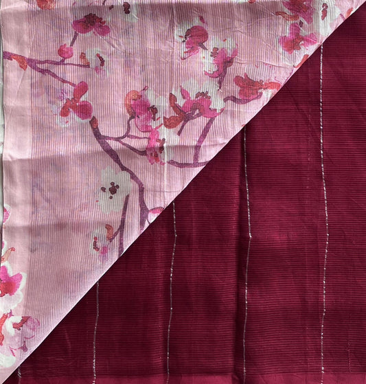 Rich Maroon Mangalagiri Silk Cotton Saree with Digital Printed Pallu and Blouse-30495