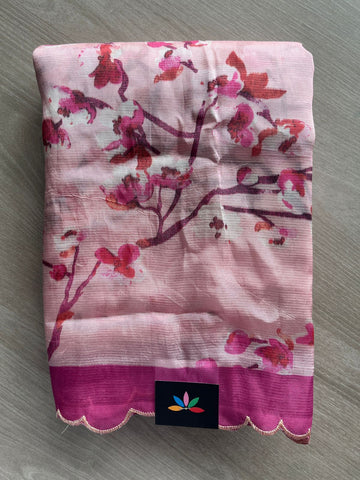 Pastel Pink Scallop Border Digital Printed Mangalagiri Silk Cotton Saree - 32301