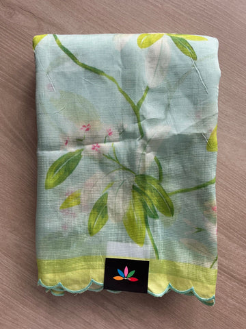 Opal Shade Scallop Border Digital Printed Mangalagiri Silk Cotton Saree - 32304