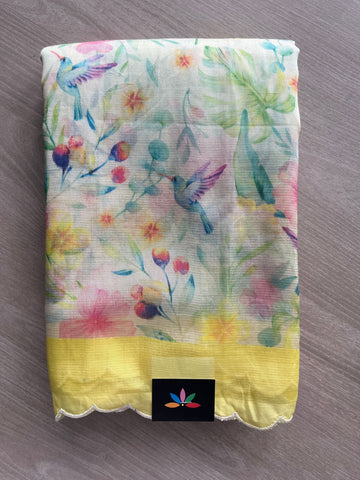 Multi Color Scallop Border Digital Printed Mangalagiri Silk Cotton Saree - 32305