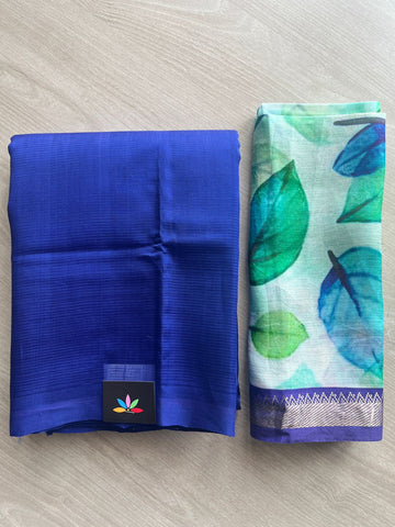 Handloom Mangalagiri Silk Cotton Saree With Digital Printed Blouse Fabric - 35458