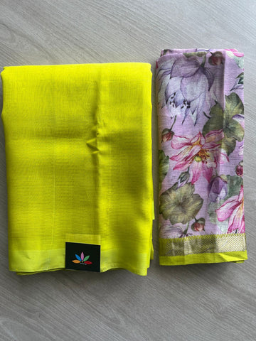 Handloom Mangalagiri Silk Cotton Saree With Digital Printed Blouse Fabric - 35460