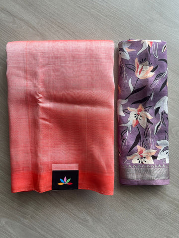 Handloom Mangalagiri Silk Cotton Saree With Digital Printed Blouse Fabric - 35461