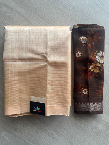 Handloom Mangalagiri Silk Cotton Saree With Digital Printed Blouse Fabric - 35462