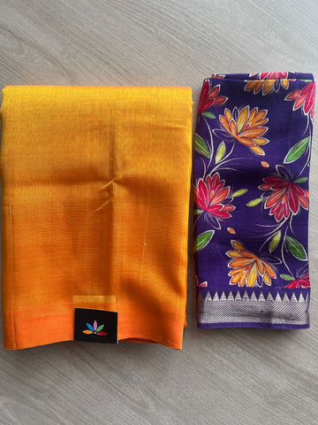 Handloom Mangalagiri Silk Cotton Saree With Digital Printed Blouse Fabric - 35464