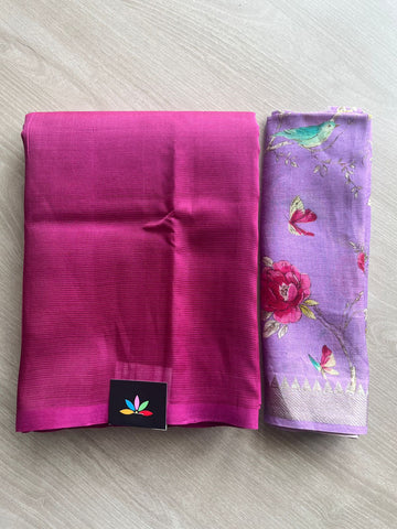 Handloom Mangalagiri Silk Cotton Saree With Digital Printed Blouse Fabric - 35465