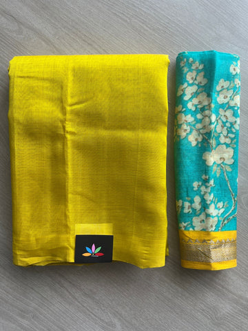 Handloom Mangalagiri Silk Cotton Saree With Digital Printed Blouse Fabric - 35466
