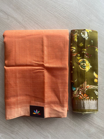 Handloom Mangalagiri Silk Cotton Saree With Digital Printed Blouse Fabric - 35468