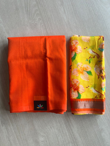 Handloom Mangalagiri Silk Cotton Saree With Digital Printed Blouse Fabric - 35472