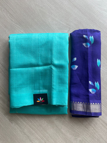 Handloom Mangalagiri Silk Cotton Saree With Digital Printed Blouse Fabric - 35473