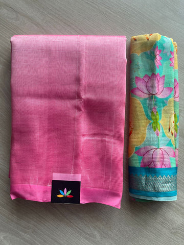 Handloom Mangalagiri Silk Cotton Saree With Digital Printed Blouse Fabric - 35475